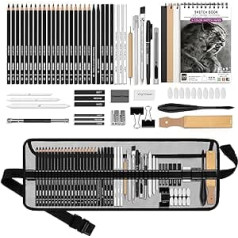 HIFORNY 60pcs Drawing Set Sketching Pencils Art Supplies with 3 Color Sketchbook Graphite Charcoal Drawing Pencils for Adults Artist Art Pens