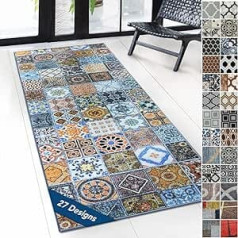 Carpet Runner with Pattern - Custom-Made Fine Loop Rug Runner for Kitchen, Hallway & Living Room - Ornamental Vintage Oriental Grid (80 x 200 cm, Bonita)