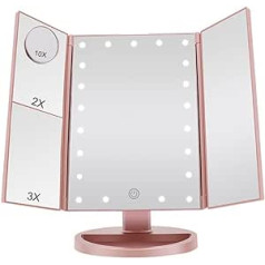 JARAGAR Makeup Mirror with Light, Trifold Cosmetic Mirror 1x/2x/3x/10x Magnifying Mirror with LED Lights, Touch Screen, 180 Degree Adjustable, Dual Power Supply Mode