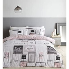 Catherine Lansfield Sleep Dreams Reversible Duvet Cover Set King Size with Pillow Case - Blush Pink