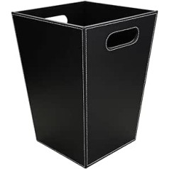 KINGFOM™ Classic Leather Trash Cans, Creative Waste Paper Basket, Storage Bin for Office, Home and High Class Hotel (Black- Tabby (Square))