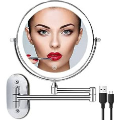 FUNTOUCH Rechargeable Cosmetic Mirror with LED-Lighting, 1 x 10x Mirror Magnification Wall Mounting, Dimmable Shaving Mirror 3 Colours, Touch Screen, 360° Rotatable, Makeup Mirror for Bathroom