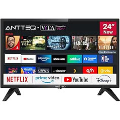 Antteq AV24H3 TV 24 Inch (60 cm) Smart TV with Netflix, Prime Video, Rakuten TV, DAZN, Disney+, YouTube, UVM, WiFi, Triple Tuner DVB-T2/S2/C