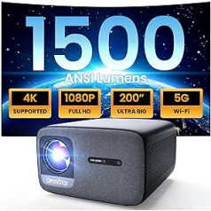 OmniStar L80 Projector, 1500 ANSI Lumens WiFi Bluetooth Projector 4K Supported, 1080P FHD Video Projector with Auto Focus and Keystone Correction, Two 15W Speakers, Compatible with Smartphone/TV