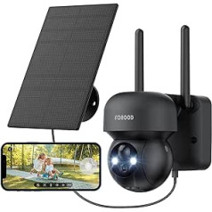 FOAOOD 2K Surveillance Camera Outdoor Battery, 360° PTZ Camera Surveillance Outdoor Solar Outdoor Camera with Night Vision Colour, PIR Person Detection, 2-Way Audio, IP66 Waterproof