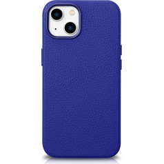 Icarer Кожаный чехол на магните для iPhone 14 с кожаным чехлом MagSafe Litchi Premium, темно-синий