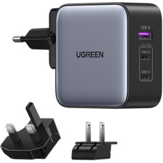 Универсальное зарядное устройство GaN USB, 2xUSB-C, вилки EU/UK/US - чёрное