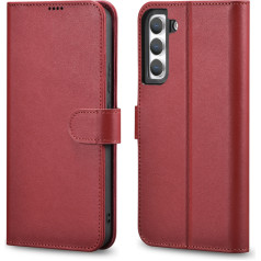 Icarer Кожаный чехол-кошелек для Galaxy S22+, бордовый