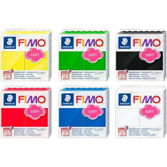 Fimo Oven Bake Clay . Starter set 6 x 56g Blocks in assorted Colours. by Fimo