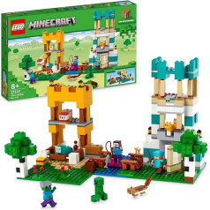 LEGO 21249 Minecraft The Crafting Box 4.0, 2-in-1 Set for Building, Towers on the River or Cat Hut, with Alex, Steve, Creeper and Zombie Mobs, Action Toy for Children, Boys and Girls