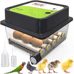 Okköbi OBI-12 Incubator for Chickens, Ducks and Other Birds + 2024 + Fully Automatic Incubator + Temperature Control + Humidity Display + Integrated Egg Shell + 5 Year Protection