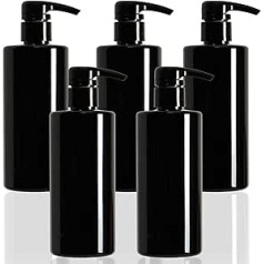 Youngever Set of 5 500 ml Pump Bottles for Shampoo, Reusable Plastic Pump Dispenser, Soap Dispenser, Lotion Dispenser, Empty Bottle for Liquid Shampoo Lotions Kitchen Bathroom (Black)
