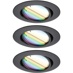 Paulmann 92468 LED Recessed Light Base Smart Home Zigbee Basic Set Swivelling Round 230 V 3 x 4.9 W 3 x 420 lm Dimmable 90 mm Black Matt Metal RGBW+