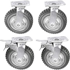 ybaymy 200mm Swivel Castors, 4 Pieces Solid Rubber Industrial Castors, 2 Lockable Castors + 2 Fixed Swivel Castors with Brake, 360 Degree Trolley on Wheels up to 1000 kg for Furniture and Workbench