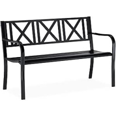 Relaxdays, Black Metal Garden Bench, 2-Seater, Robust, for Patio, Balcony, Rest Bench, H x W x D, 81 x 127 x 56 cm, Steel, 10026112