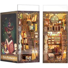 CUTEBEE Book Nook Kit with Dust Cover - DIY Dollhouses Miniature House Kit with LED Light, Booknook Houses 3D Puzzle Wooden Bookends, Model Kits for Adults to Build (Magic Pharmacist)