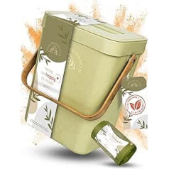 HomeNatureHarmony Organic Kitchen Waste Bin, Sustainable & Odour-Proof Rubbish Bin, Small, 5 L, Space-Saving & Versatile, for Hanging or Standing, Includes 20 x Organic Waste Bags (Green)