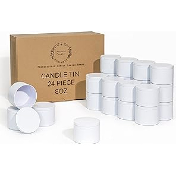 JULWHISPER Candle Tins 8oz with Lids 24 Pack Seamless Candle Tins for Candle Making Wholesale Empty Candle Jars - White