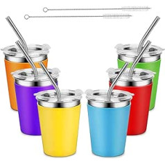 Kids Stainless Steel Cups with Lid, Leakproof Metal Cups with Stainless Steel Straws for Adults, Unbreakable Toddler Cups with Fully Wrapped Anti-scald Sleeves for Hot