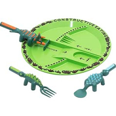 Constructive Eating Children's Crockery Set - Dinosaur Combination, Children's Cutlery, Durable, Dishwasher Safe, Promotes Healthy Eating Habits of Children - Gift for Picky Eaters