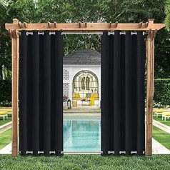 WOCAO Outdoor Curtains, Waterproof Blackout Curtain with Eyelets Top and Bottom, Outdoor Curtains with UV Protection, Water-Repellent, Opaque Pavilion Garden Patio Privacy Screen Curtains