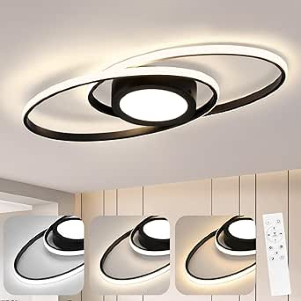 Glitzerlife LED Ceiling Light Living Room Dimmable - 48 W Black Ceiling Light Bedroom with Remote Control 3000 K - 6500 K Modern Design for Children's Room Kitchen Hallway Balcony