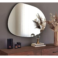 Gozos Modern Industrial Denia Mirror, Wall Mirror with Wooden Bottom Including Mounting Materials, Dimensions 75 x 55 x 2.2 cm, Asymmetrical Mirror Ideal as Decorative Object