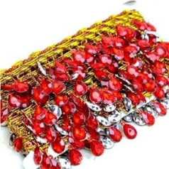 Yulakes 2.2 Meters Rhinestone Fringe Tassel Diamond Crystal Rhinestone Border Tassel Chain Sparkly Rhinestone Applique for Bridal Costume Embellishment Clothing Accessories 4.5cm (Red)