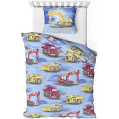 Träumschön Excavator Bed Linen 135 x 200 cm Boys - Flannelette Bed Linen 135 x 200 cm Boys with Construction Vehicles - Great Bed Linen Construction Vehicles