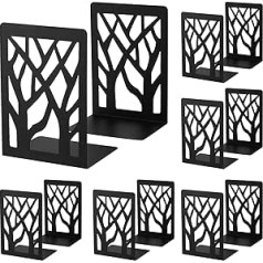 HAKZEON 6 Pairs Black Bookends Decorative Tree Design Heavy Duty Metal Bookends with Non-Slip Pads for Shelves (12 Pack)