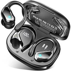 Bluetooth Headphones Sports In-Ear Headphones Wireless Bluetooth 5.3 with HD Mic, 75H ENC Noise Cancelling Wireless Earbuds with Deep Bass, Dual LED Display, IP7 Waterproof Earphones, USB-C, Black