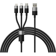 StarSpeed 3in1 USB - micro USB/iPhone Lightning/телефонный кабель USB-C 1,2м - черный