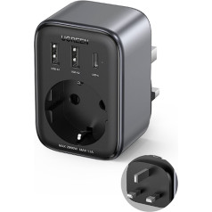 Адаптер для настенного зарядного устройства 2 в 1, EU AC 13A, 2x USB USB-C, 30 Вт, английская вилка, черный, Великобритания