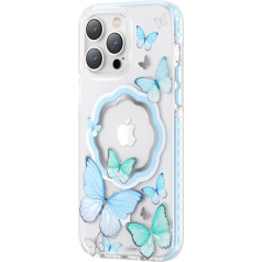 Kingxbar Магнитный чехол с бабочками для iPhone 14 MagSafe Butterfly Series синий