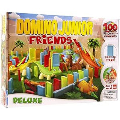 Goliath 81018 Domino Junior Dino Friends Domino Set for Your Own Domino Day, Exciting Dino Adventures with Extra-Large Dominoes, Construction Aid and Many Accessories from 2 Years