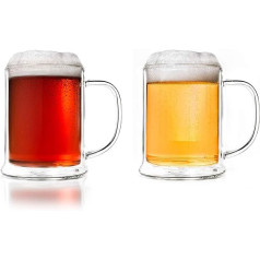 Creano Double-Walled Beer Glass 500 ml, Thermal Glass Beer Glass, Beer Mug, Humpen (2 x 500 ml)