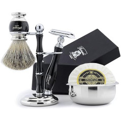‎Haryali London Haryali London Shaving Set - 5-Piece Shaving Set - Double-Edge Safety Razor - Super Badger Hair Shaving Brush - Shaving Soap - Shaving Bowl - High-Quality Black Set - Safety Razor Set