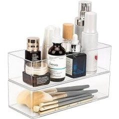 JessLab Drawer Organiser, Acrylic Makeup Organiser, Cosmetic Storage, Jewellery Display for Desk, Wardrobe, Bathroom, Washbasin Worktop Transparent (1+1 Compartment)