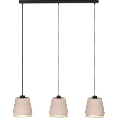 EGLO Tabley 3-Bulb Pendant Light Over Dining Table Natural Dining Room Lamp Made of Bamboo and Linen Textile Pendant Light with E27 Socket, 89 cm