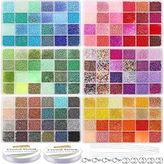 EuTengHao 57600pcs 2 mm Glass Beads Small Craft Beads for DIY Bracelet Necklaces Crafting Jewellery Making Supplies with Jump Ring Lobster Clasp Elastic Cords