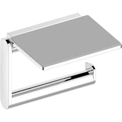 KEUCO Toilet Roll Holder Made of Metal High Gloss Chrome Plated, Shelf, Non-Slip Liner, Toilet Roll Holder for Bathroom and Guest Toilet, Plan