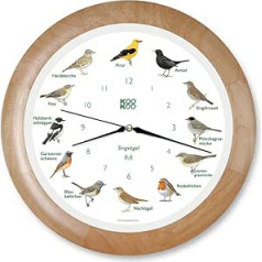 KOOKOO Singvögel Holz, Die Singende Vogeluhr, mit 12 heimischen Singvögeln und echten, natürlichen Vogelstimmen, mit RC Funkquarzwerk