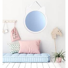Children's Room Mirror | Mirror for Children | Cat Mirror for Wall | Decorative Wall Mirror | Bathroom Mirror | Large White Round Bathroom Mirror for Girls and Boys | 39 cm Diameter