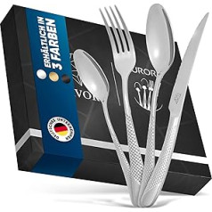 Glavory Aurora - Silver-Cut Cutlery Set for 4 People 16 Pieces - Rustproof 18/8 Stainless Steel - Silver Cutlery Dishwasher Safe with Elegant Packaging - 2 in 1 Steak Knife