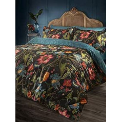 Riva Paoletti Riva Home Botanist Duvet Cover Set - Cotton - Black/Multi - Double Size - 200 cm x 200 cm x 79 Inches