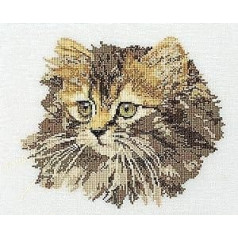 Thea Gouverneur - Cross Stitch Kit - Longhaired Brown Cat - Linen - 24 Count - For Adults - 930