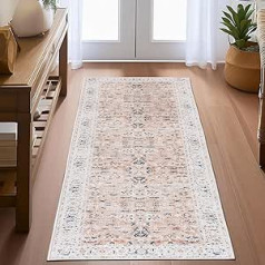 TOPICK Light Brown Rug Living Room Vintage Flowers Runner Short Pile Long Kitchen Bedroom Living Room Children's Room Girls Floral Thin Carpet Runner Non-Slip Underlay Foldable 120 x 180 cm