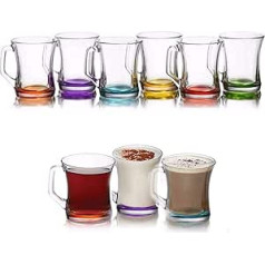 Aware Home Concept Set of 6 Hot Drink Cups / Coloured Base Tea Coffee Latte Cappuccino Glasses Glass Drink Cups Special Design Coffee Cups with Six Different Colours (Deep Painted