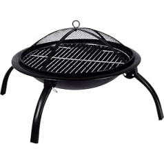 Vida Designs Fire Pit Steel Foldable Outdoor Garden Patio Heating Grill Camping Bowl BBQ with Poker Modern Large Black