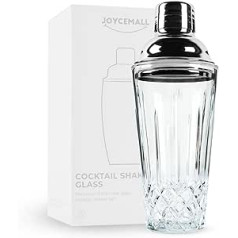 Glass Cocktail Shaker, JOYCEMALL 400 ml Clear Glass Cocktail Shaker Set with Strainer & Stainless Steel Leak-proof Measuring Cup Blanket & Gift Box for Home Bar Store Whisky Drinkware - Silver